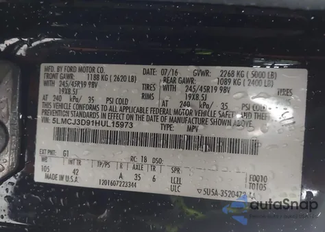 2017 Lincoln Mkc Reserve z USA, uszkodzony, nr VIN 5LMCJ3D91HUL15973